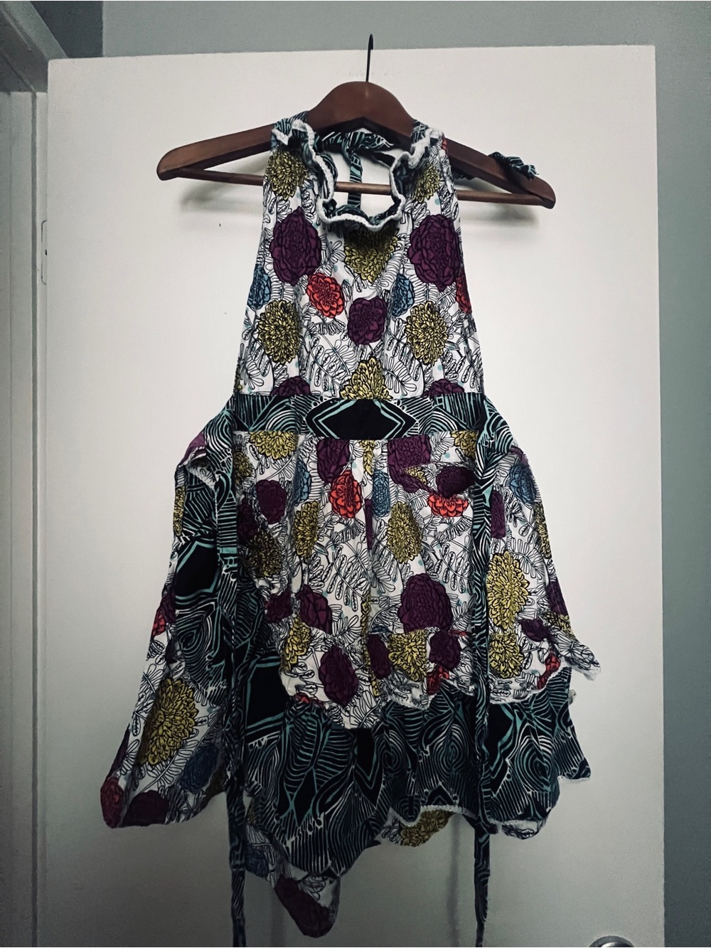 Anthropologie Halter apron - with  Purple, Yellow & Teal Accents